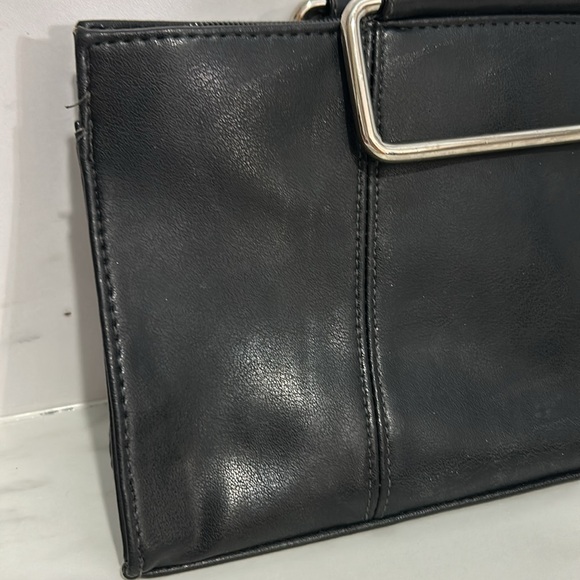 Handbag Clutch Purse Bag Metal Handle Rectangle Giannini Black zipper top - Picture 6 of 17